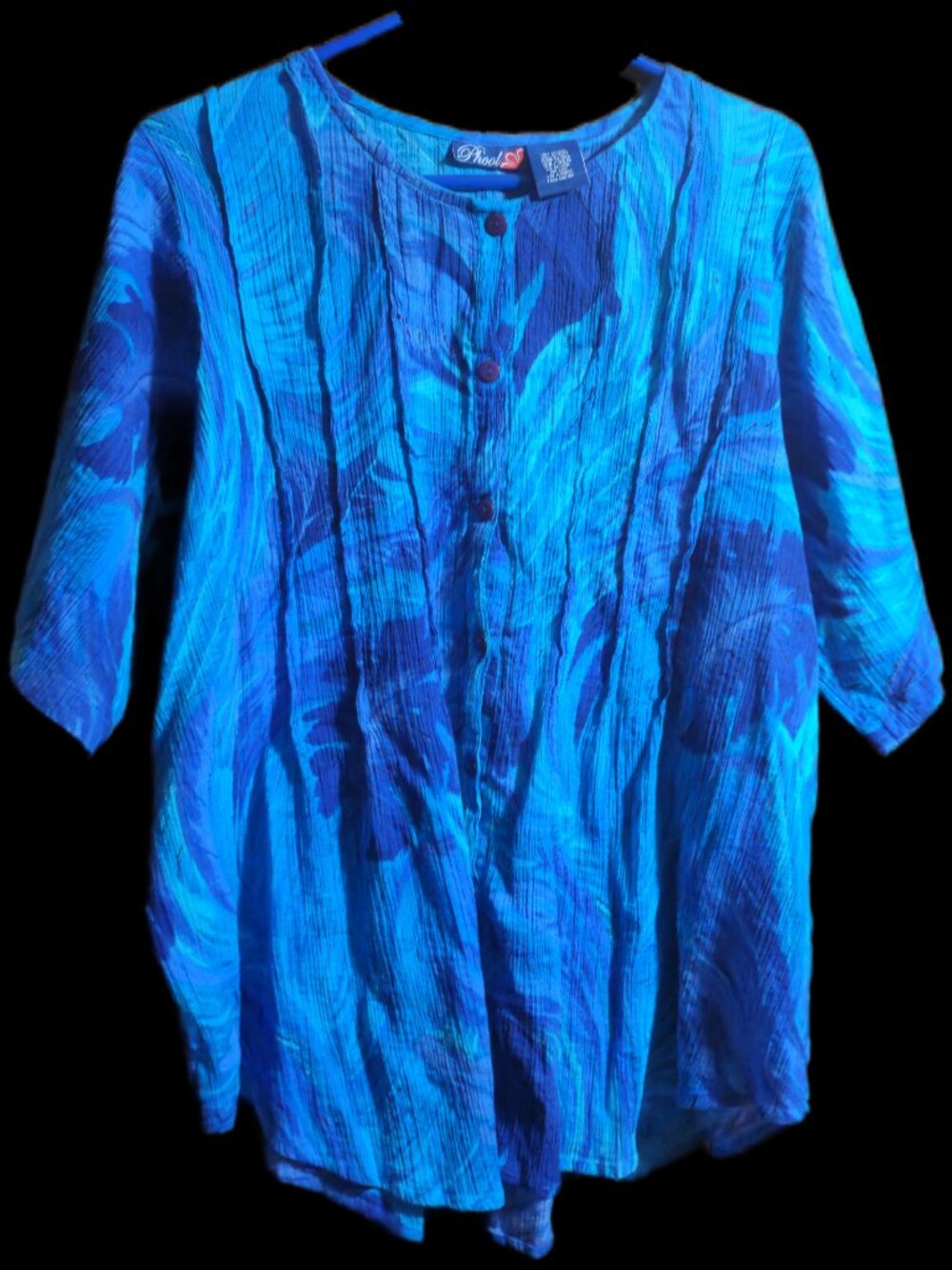 Phool Blue Tie Dye Crinkle Cotton Button Front Tunic Top Sz 3X